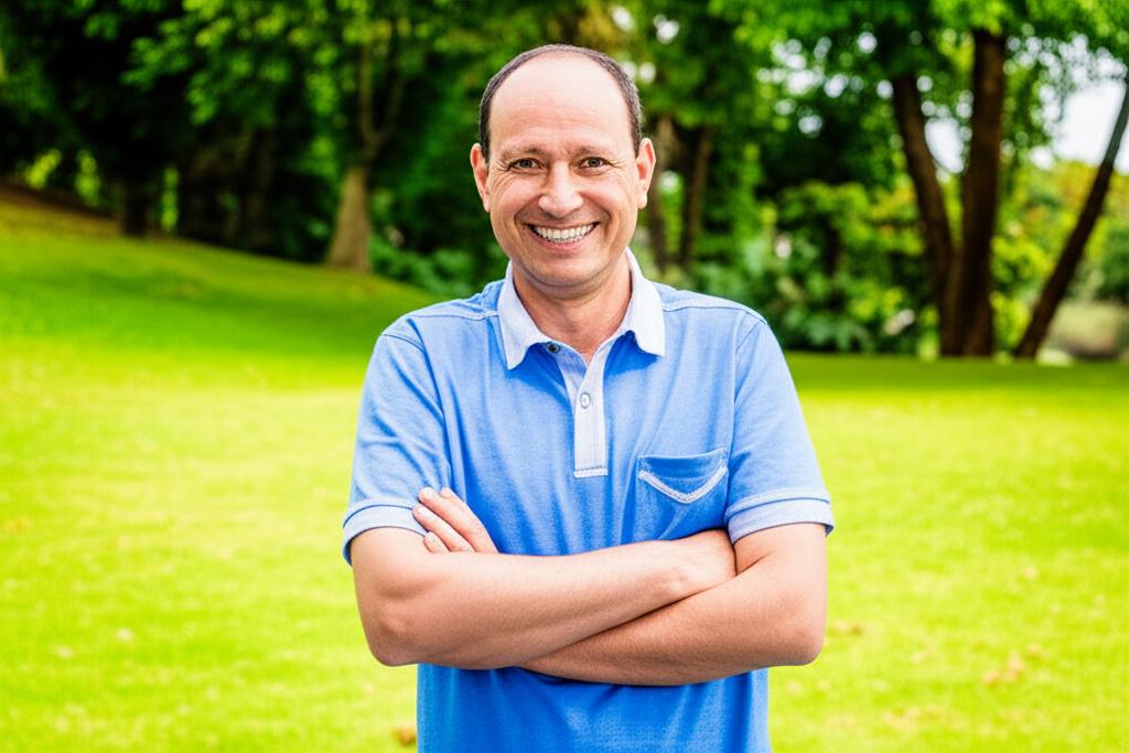 Smiling confident man in a park in Singapore, looking healthy and energetic